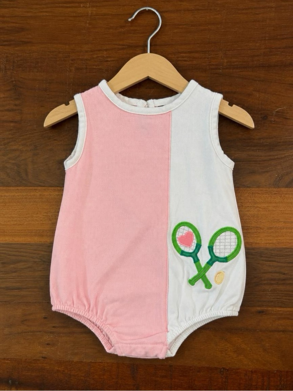 Little English Baby Girls 12M Tennis Bubble Romper Pink White Racquet Heart